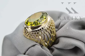 Жълт перидот 14K жълто злато Пръстен Винтидж vrc089y